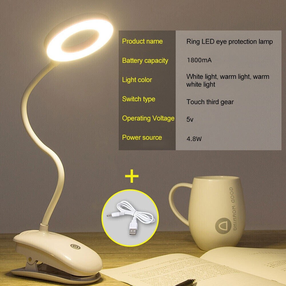 LED Rechargeable Clamp Clip On Flexible Desk Light Reading Table Night Lamp