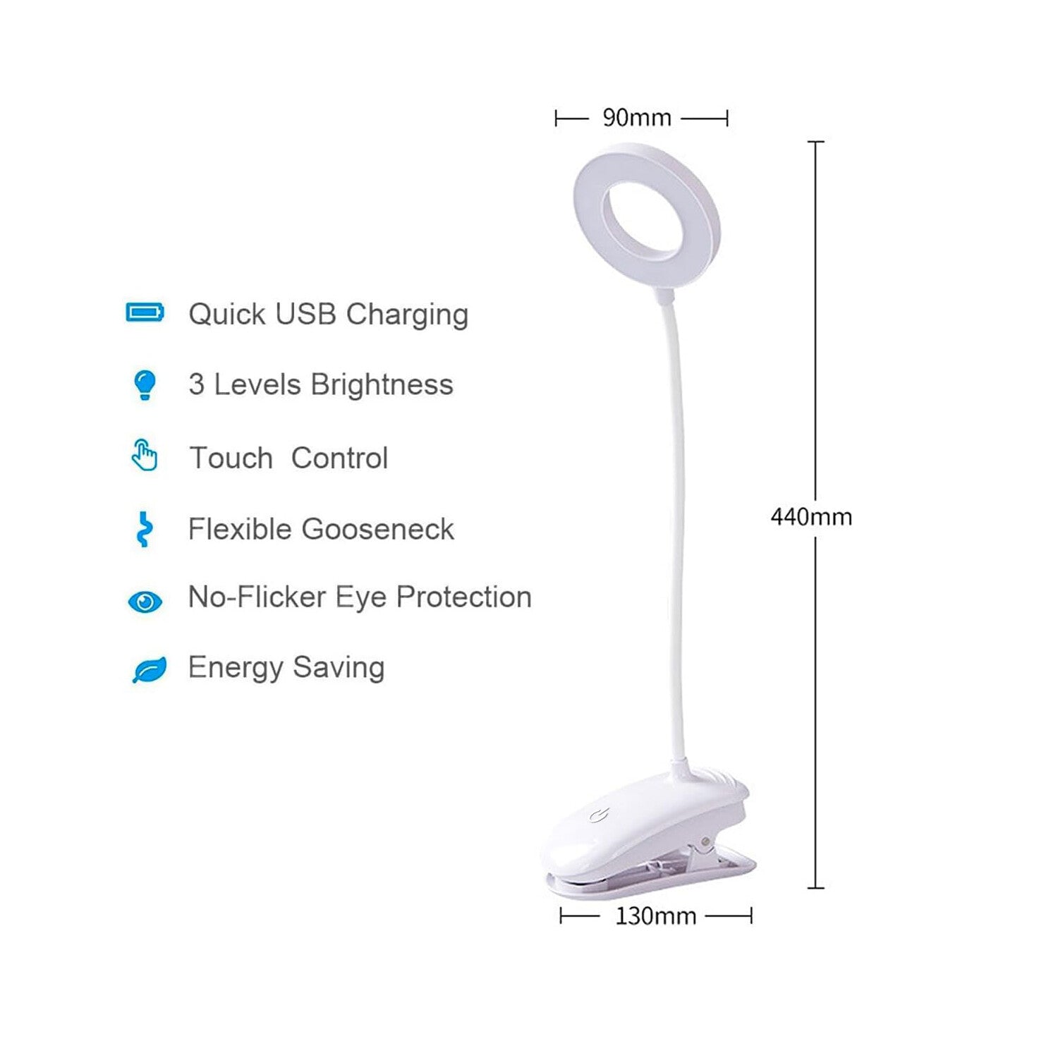LED Rechargeable Clamp Clip On Flexible Desk Light Reading Table Night Lamp